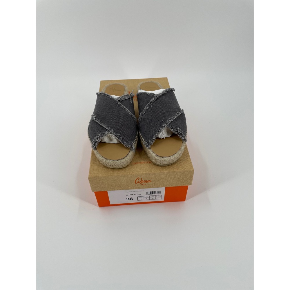 Castaner Palmera Espadrille Sandals‎ Charcoal Gray Frayed Canvas Size 38 US 7.5